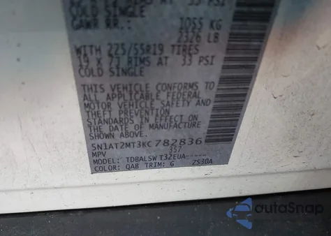 2019 Nissan Rogue Sl from USA, damaged, VIN 5N1AT2MT3KC782836